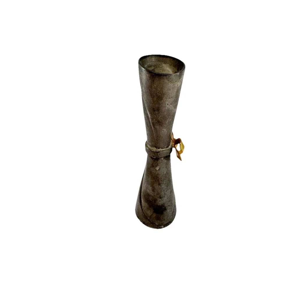 Vintage Metal Silver Flower Vase With Gold Plated Bow 7”